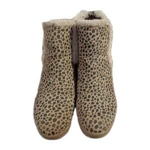 Sugar Haylei leopard print wedge booties Sz.8.5 M Leopard Faux Fur Trim Y2K